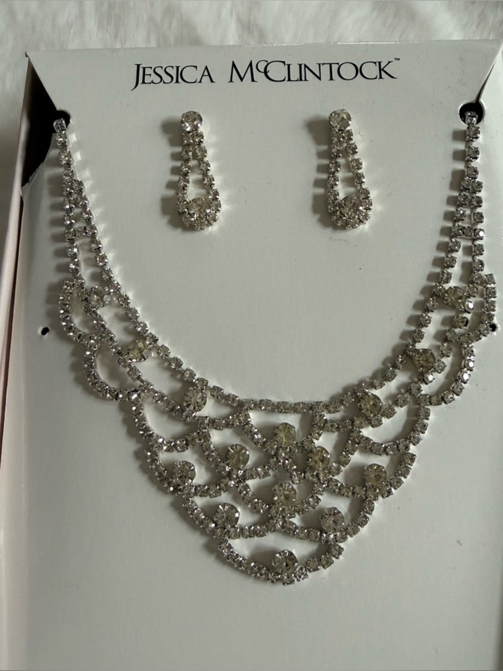 Jessica McClintock Rhinestone Necklace & Earrings